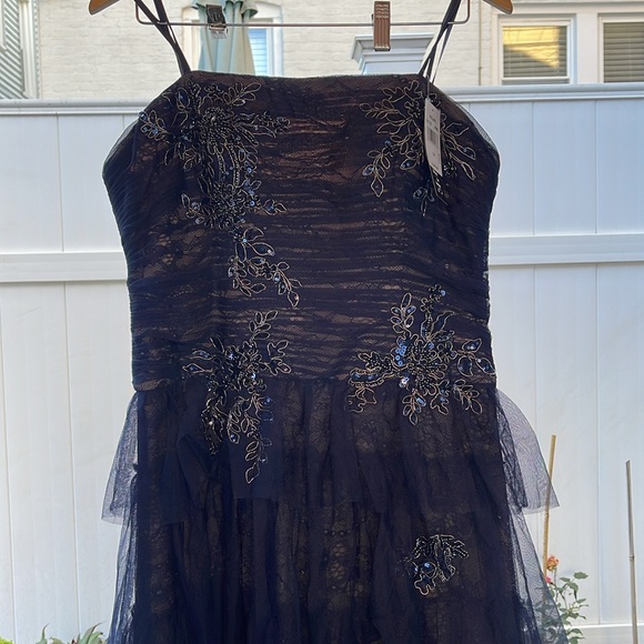 XSCAPE - Strapless Applique Tiered Mesh Ruffle Gown - Picture 4 of 16